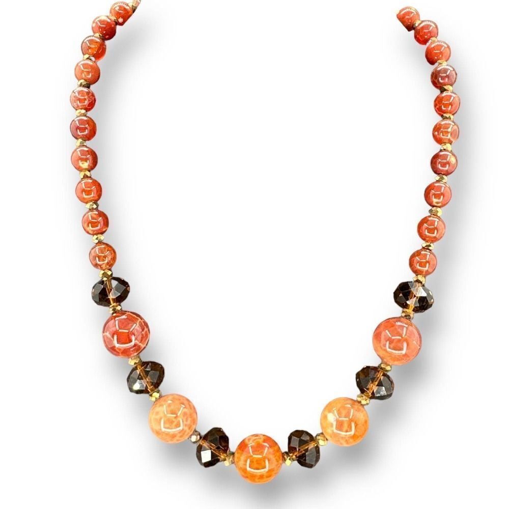 Carnelian w Faceted Glass Beaded Necklace 18-20"